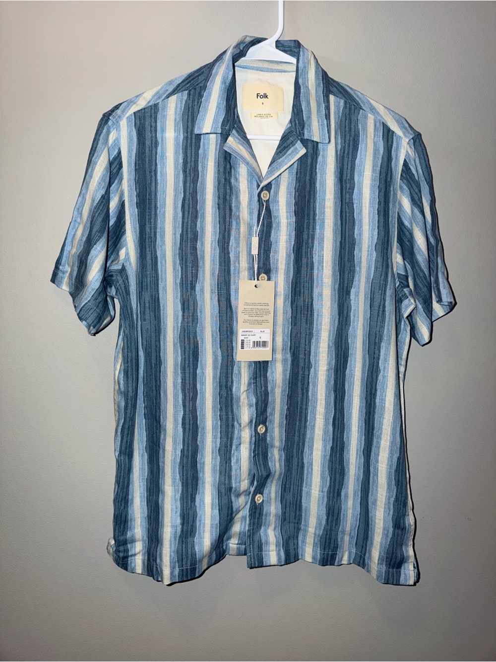 Folk Blue and Cream Vertical Stripe Short-Sleeve Button-Down Shirt